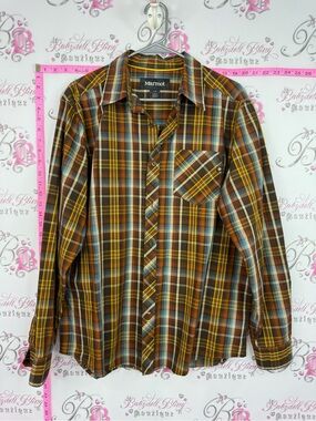 Marmot Men's Plaid Button-Up Shirt in Brown, Yellow, Blue